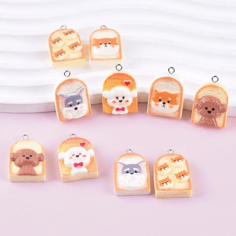 Resin Art Keychain - 10Pcs Cute Toast Dog Resin Pendants