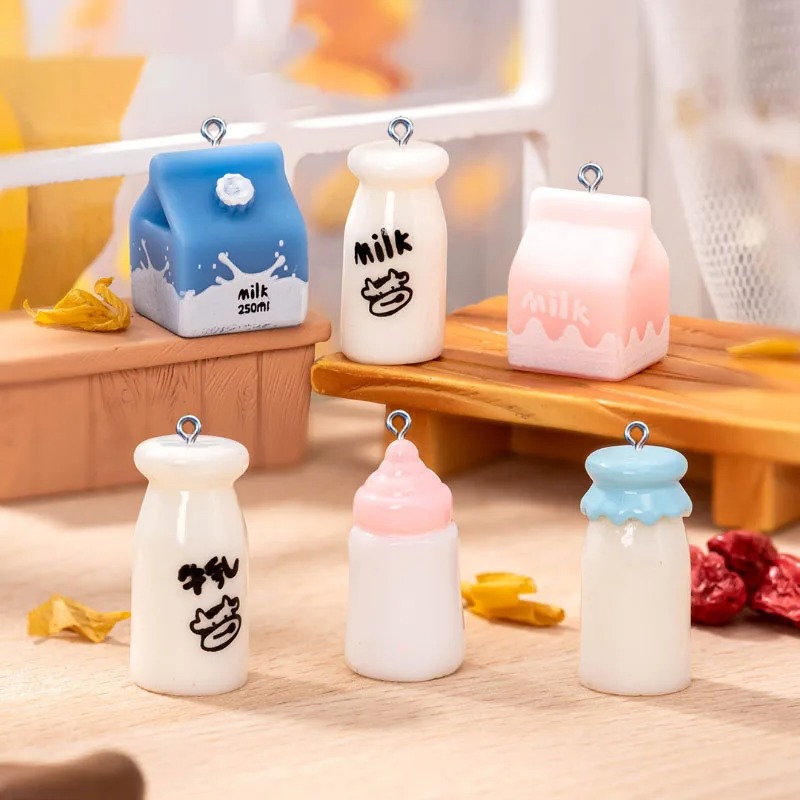Resin Art Bracelet - 10Pcs Mini Milk Bottle Resin Charms