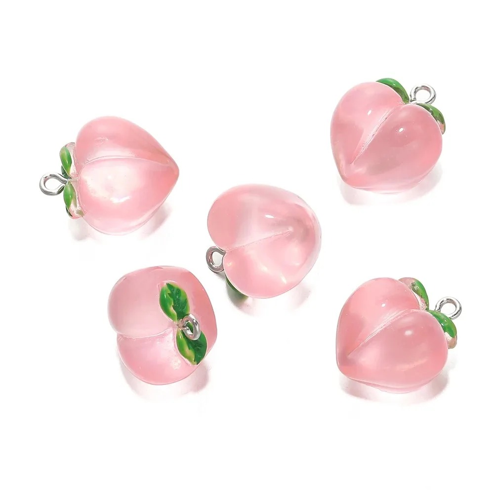 Resin Art Keychain - 10Pcs Transparent Pink Peach Resin Charms